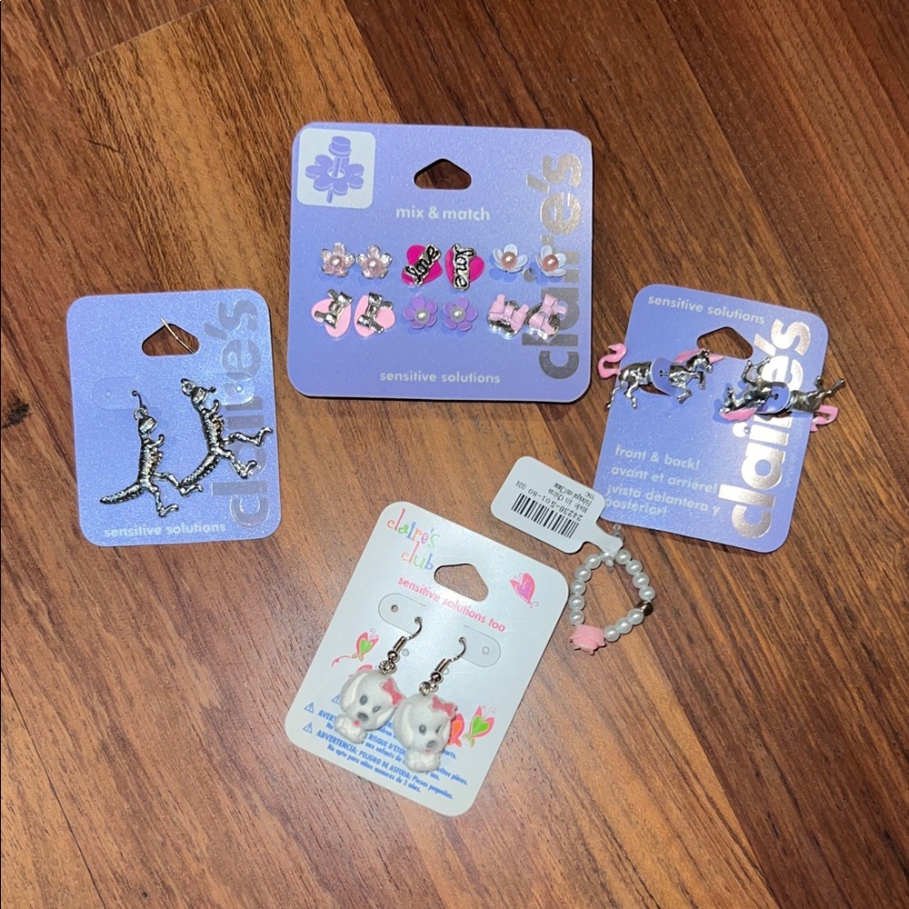 Claire's Kids Animal Earrings Set - Silver, Pink, and White